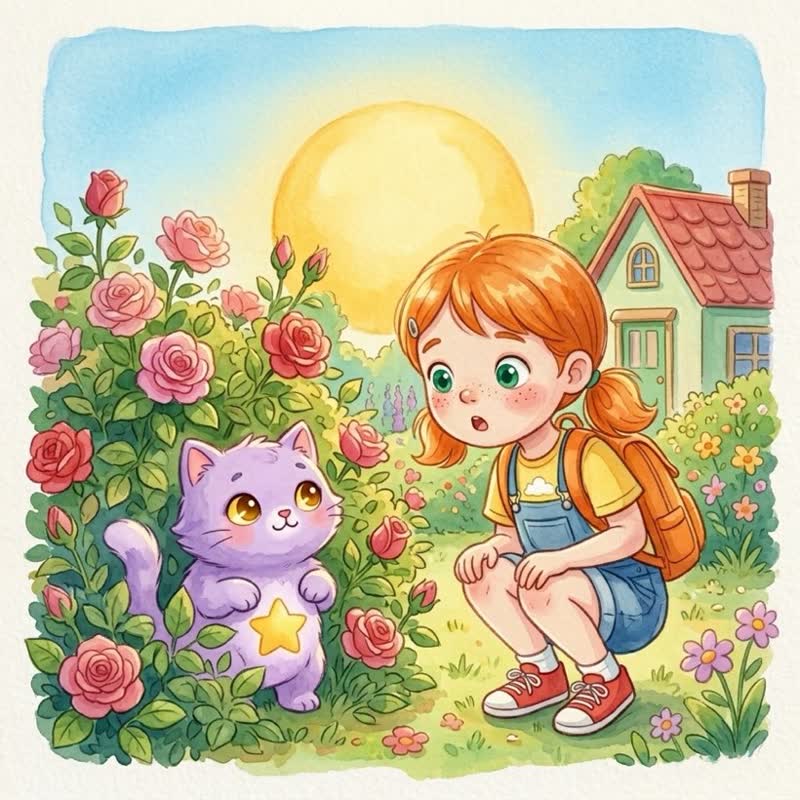 Illustration de « Lina et le Chat Étoilé », style Aquarelle